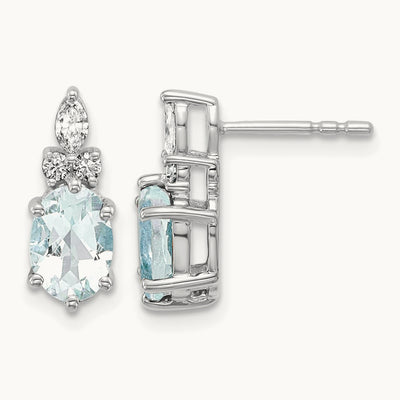 Diamond and Aquamarine Post Earrings — 14K White Gold