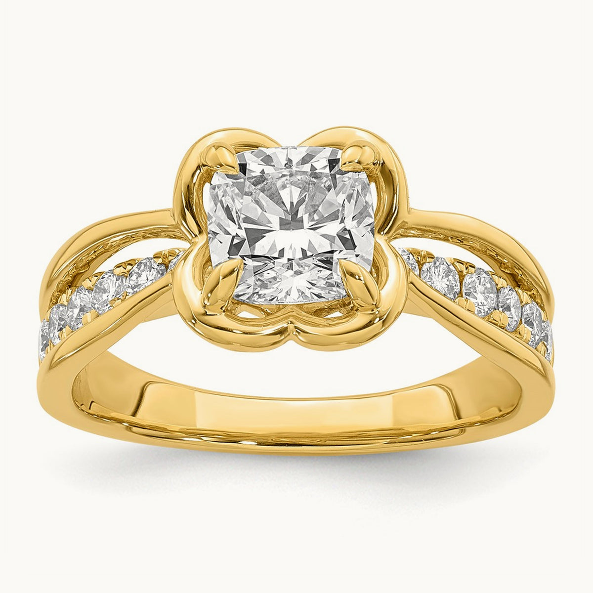 Certified Cushion Center Lab Grown Diamond VS+ F+ Ring, 14K Yellow Gold