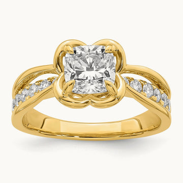 Certified Cushion Center Lab Grown Diamond VS+ F+ Ring, 14K Yellow Gold