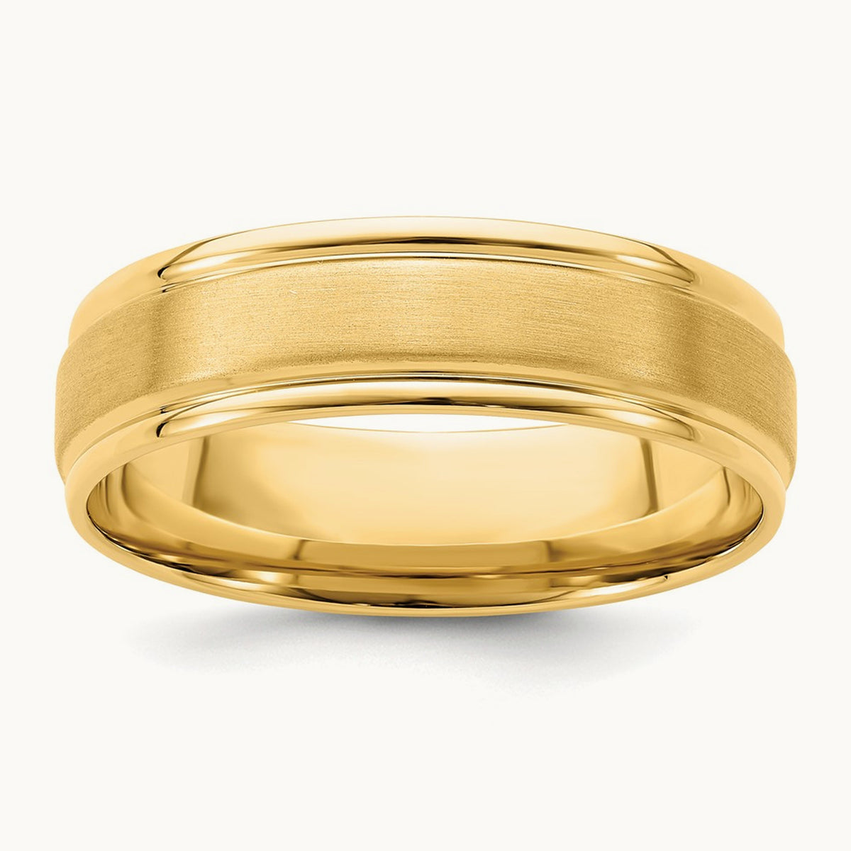 Heavy Comfort Fit Brush Satin Fancy Band, 14K Yellow Gold