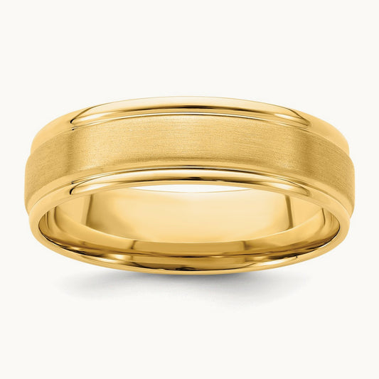 Heavy Comfort Fit Brush Satin Fancy Band, 14K Yellow Gold