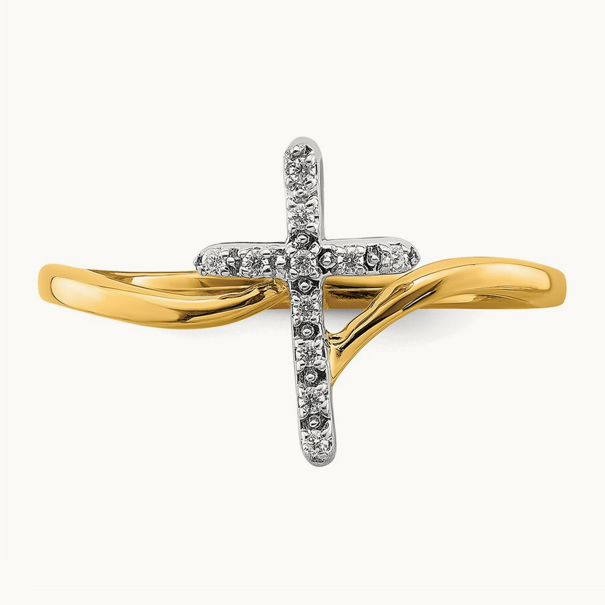 Polished Cross Diamond Ring, 14K Two-tone