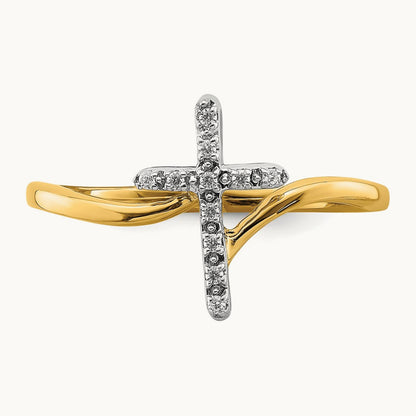 Polished Cross Diamond Ring, 14K Two-tone