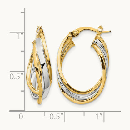w/ White Rhodium Polished Oval Hoop Earrings, 10K — Leslie's