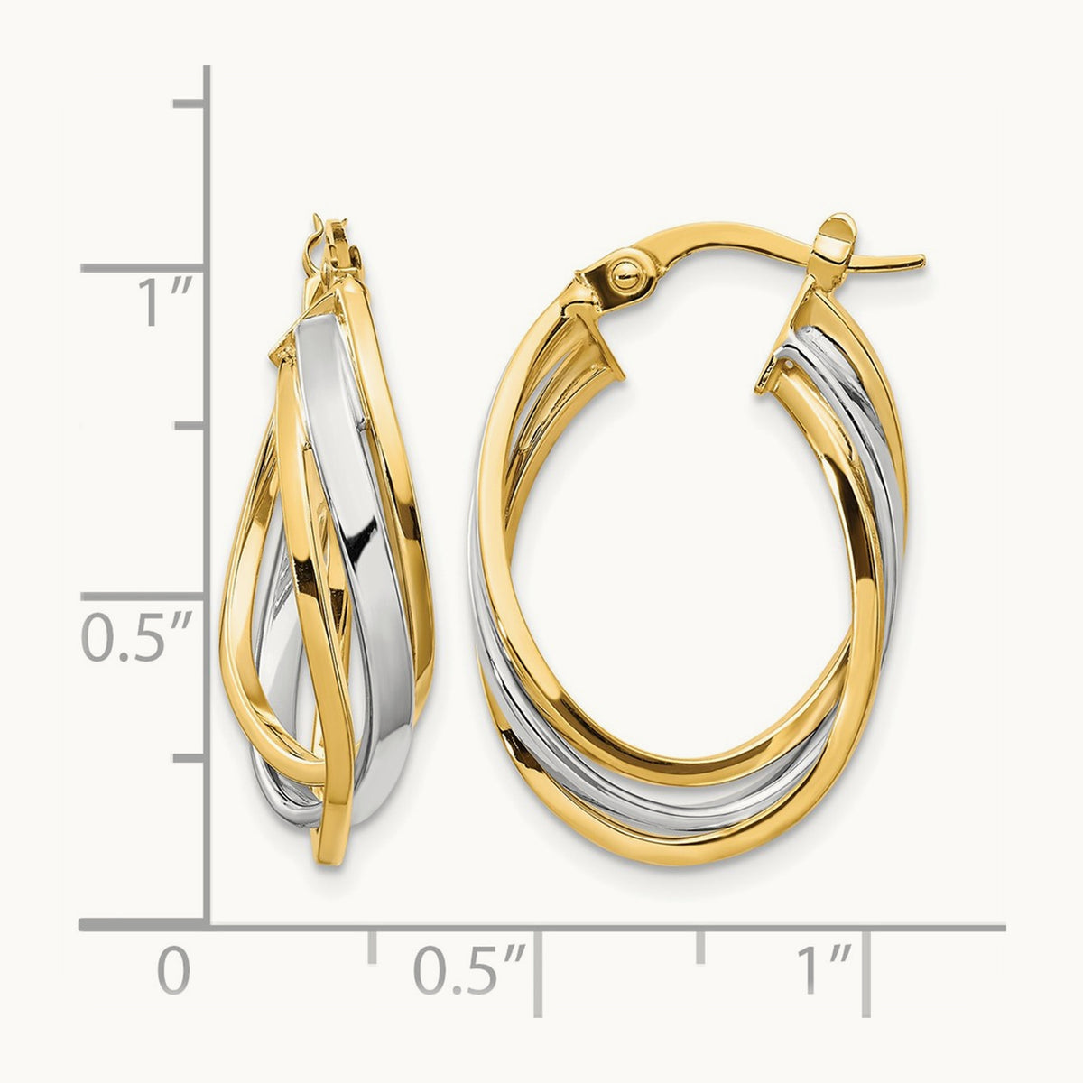 w/ White Rhodium Polished Oval Hoop Earrings, 10K — Leslie's
