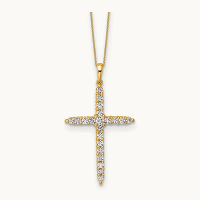 Cross Pendant Necklace, 1.00 ct tw Lab-Grown Diamond — 14K Yellow Gold