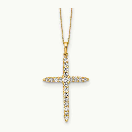 Cross Pendant Necklace, 1.00 ct tw Lab-Grown Diamond — 14K Yellow Gold