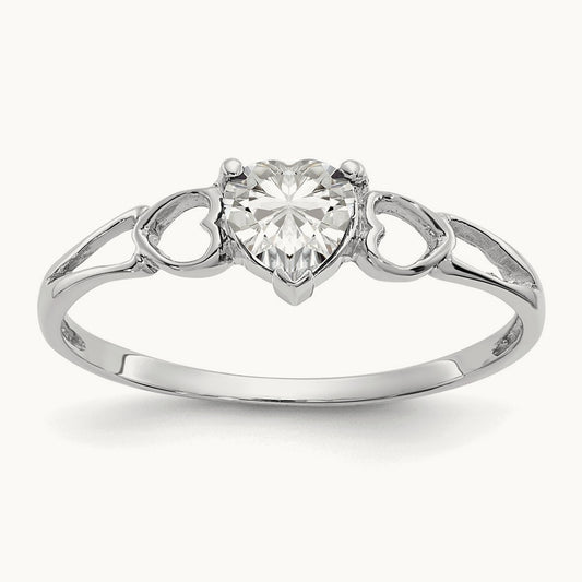 White Topaz Birthstone Ring, 14K White Gold