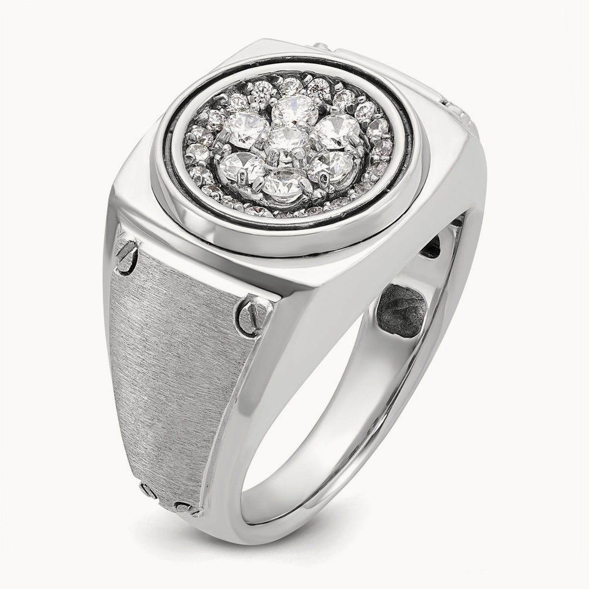 IBGoodman Men's Polished & Satin Diamond Round Cluster Ring, 14K White Gold