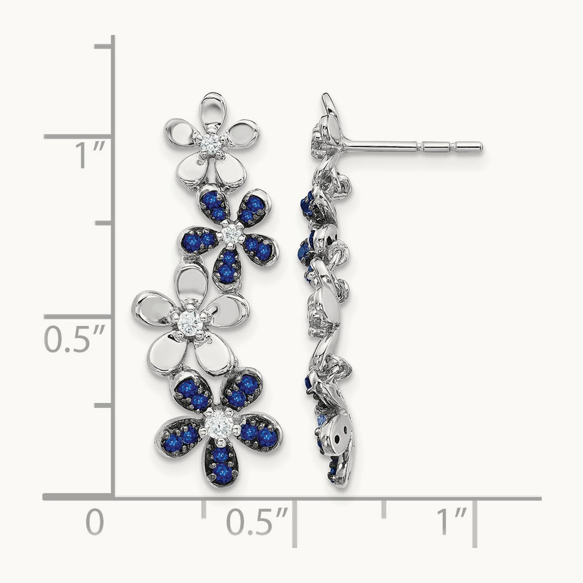 Diamond and Sapphire Earrings, 14K White Gold