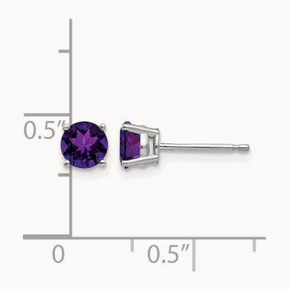 Amethyst Earrings, 5mm, 14K White Gold