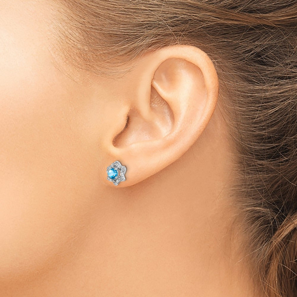 Blue Topaz and Diamond Post Earrings — photo set