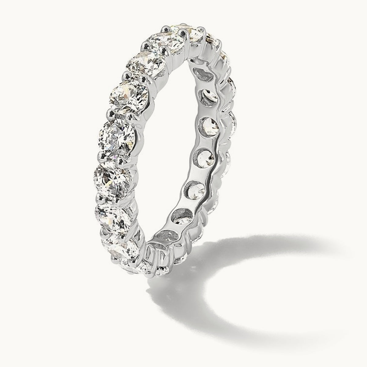 Polished Shared Prong Diamond Eternity Band — 14K White Gold, 3.06 ct, 7