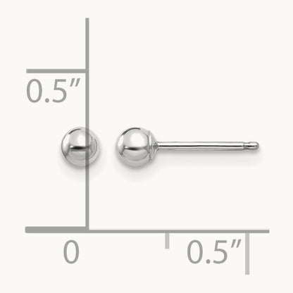Polished Ball Post Earrings — 14K White Gold, 3mm
