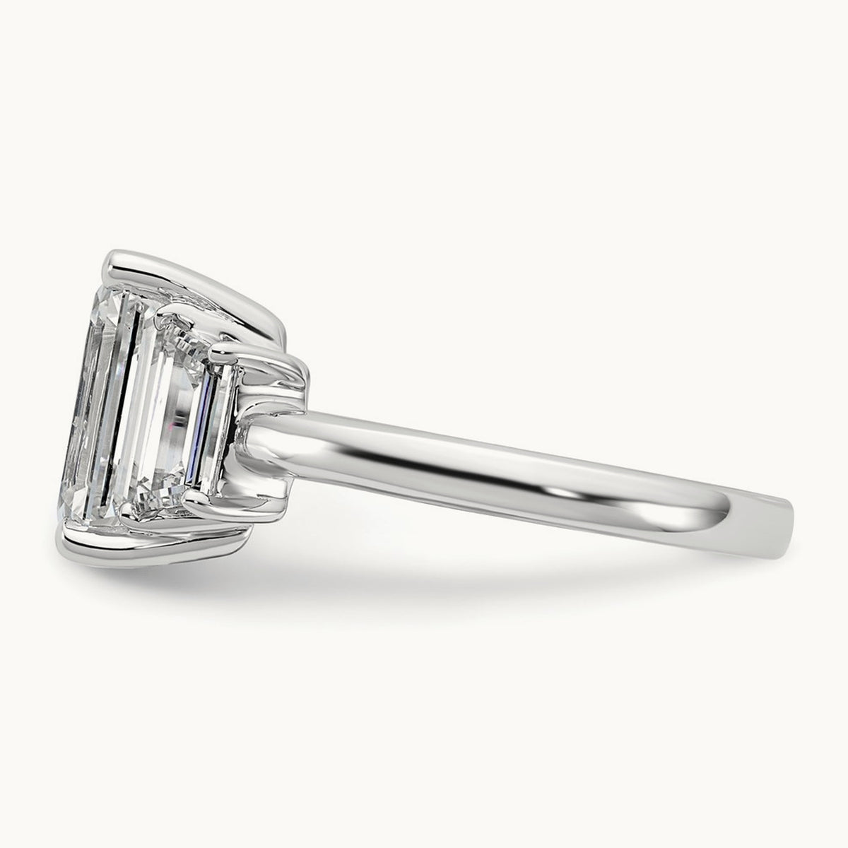 Emerald & Trapezoid Engagement Ring — 14K White Gold, 4 ct, 7