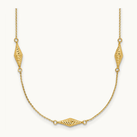 Polished and D/C Fancy Beaded 18in Necklace, 14K