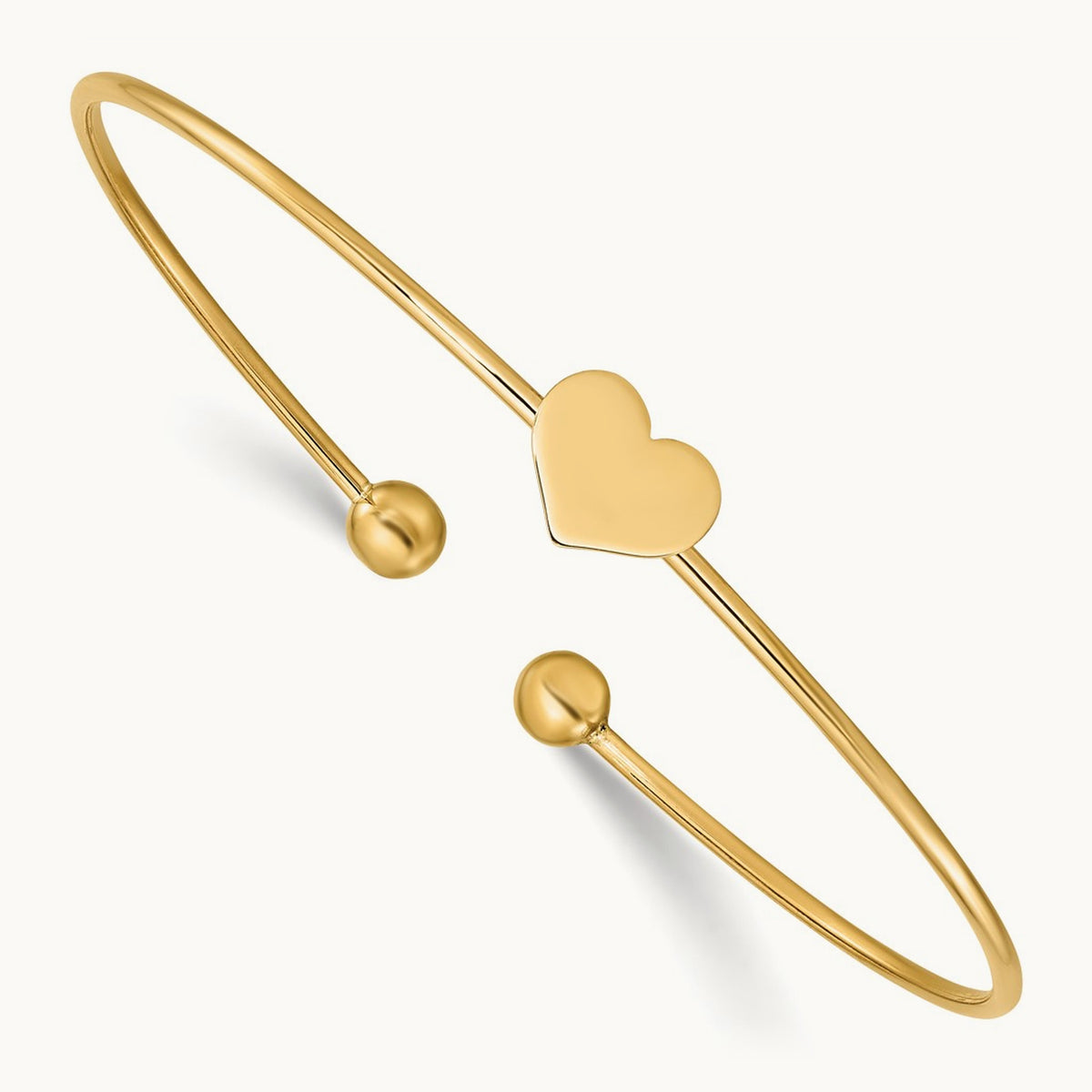 Polished Heart Flexible Bangle, 14K
