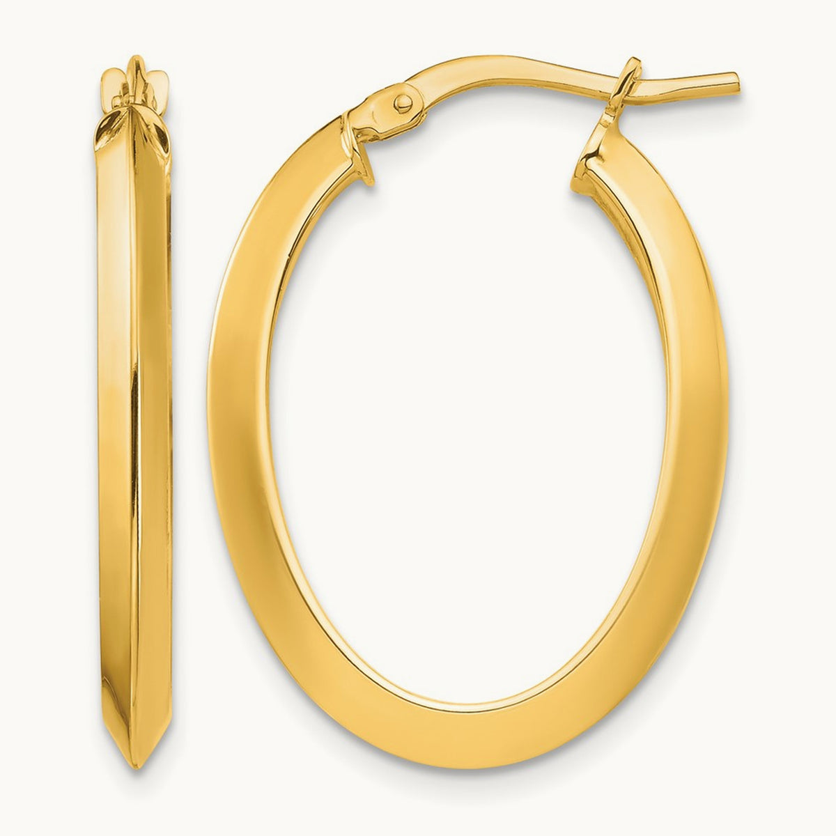 Polished Knife Edge Oval Hoop Earrings — 14K Yellow Gold