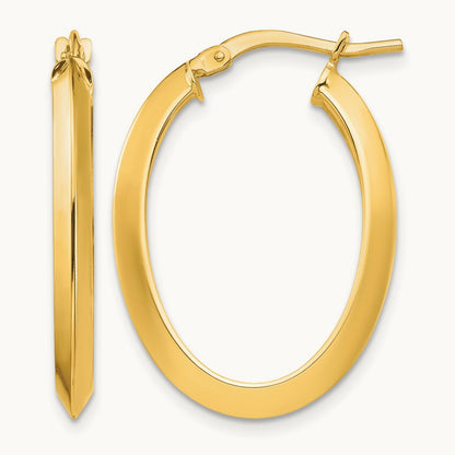 Polished Knife Edge Oval Hoop Earrings — 14K Yellow Gold