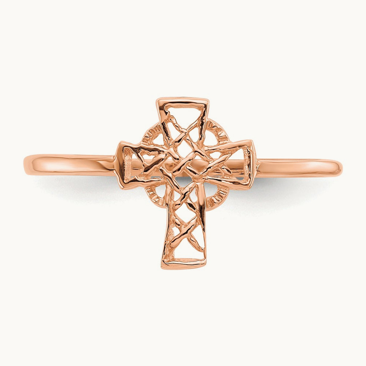 Polished Celtic Cross Ring — 14K Rose Gold