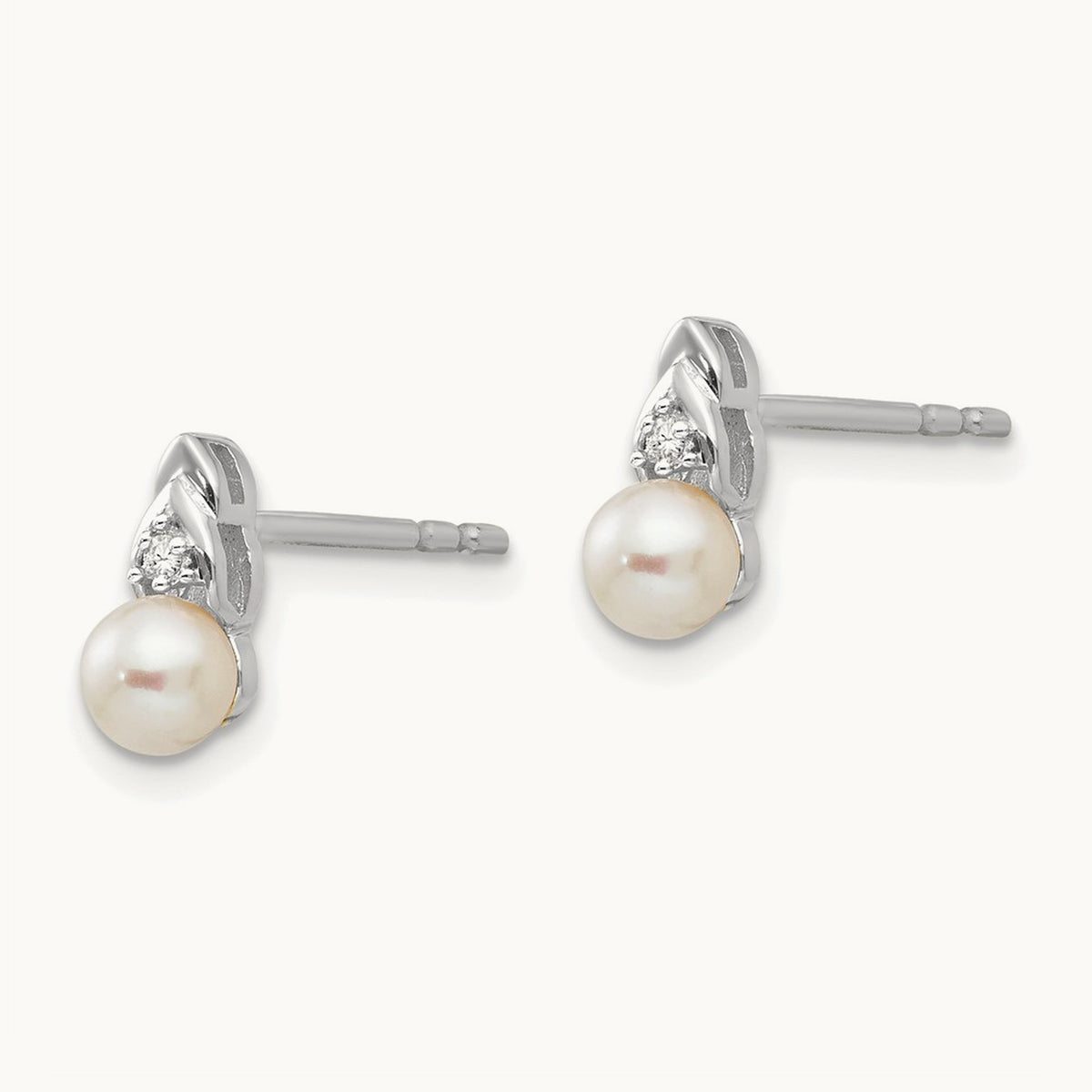 Freshwater Cultured Pearl and Diamond Post Earrings — 14K White Gold, 9mm
