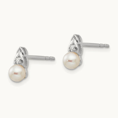 Freshwater Cultured Pearl and Diamond Post Earrings — 14K White Gold, 9mm