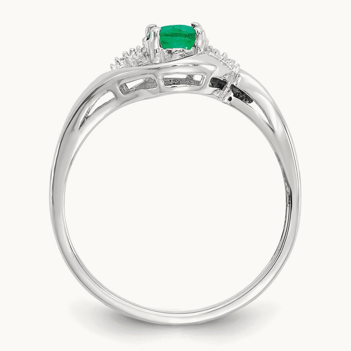 Emerald and Diamond Ring — 14K White Gold