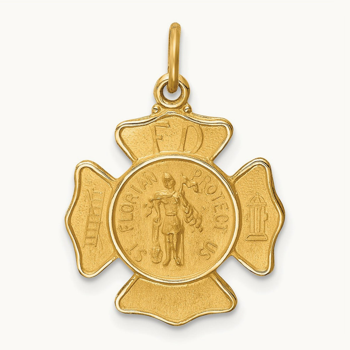 Solid Polished/Satin Small St. Florian Fire Dept. Badge Medal, 14K