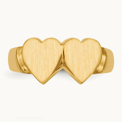 8.0x8. Closed Back Double Heart Signet Ring, 0mm, 14K