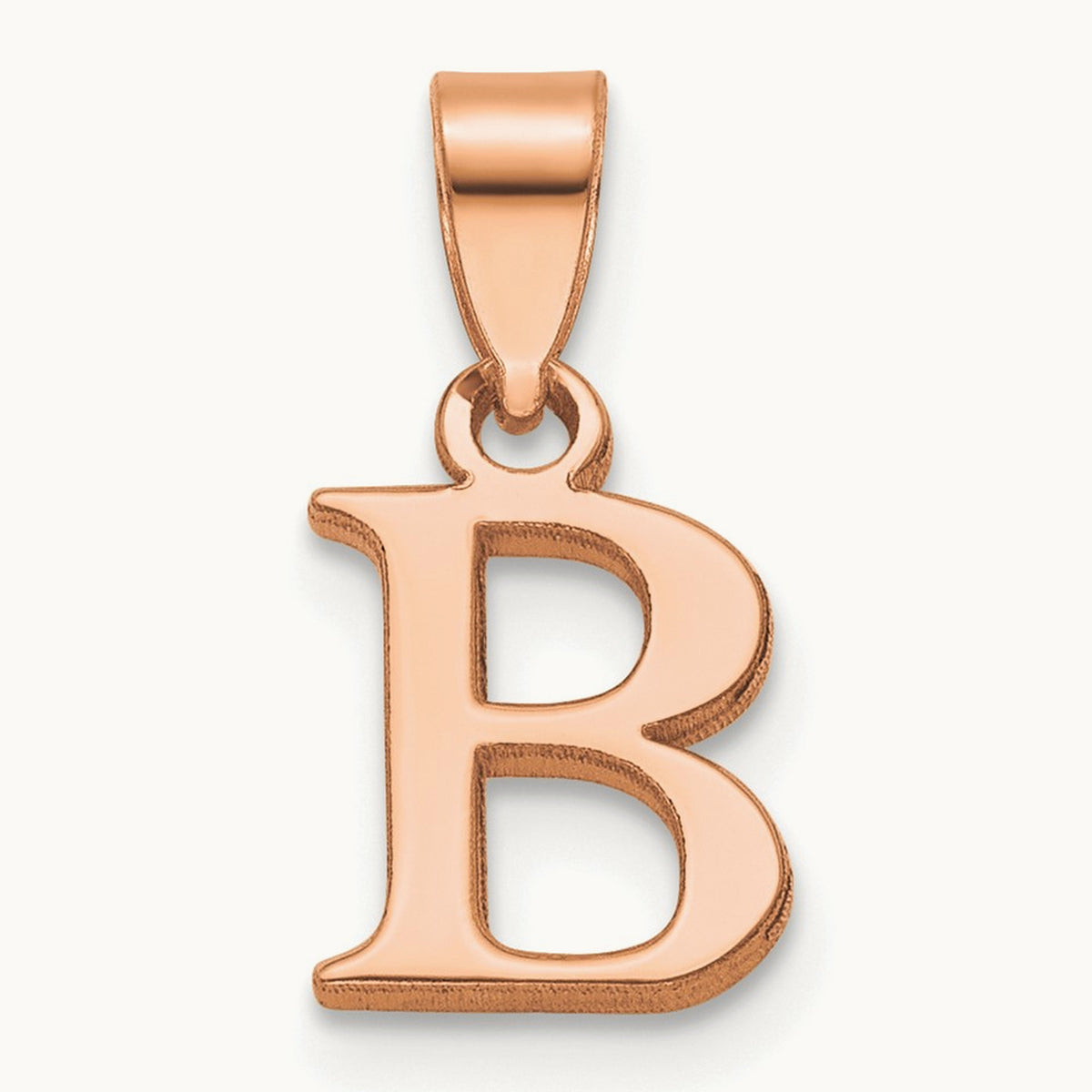 Polished Block Initial Pendant — 14K Rose Gold, B