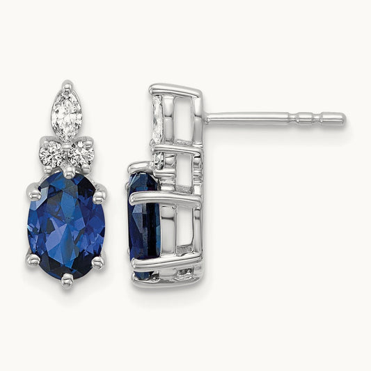 Diamond and Lab Created Sapphire Post Earrings, 14K White Gold