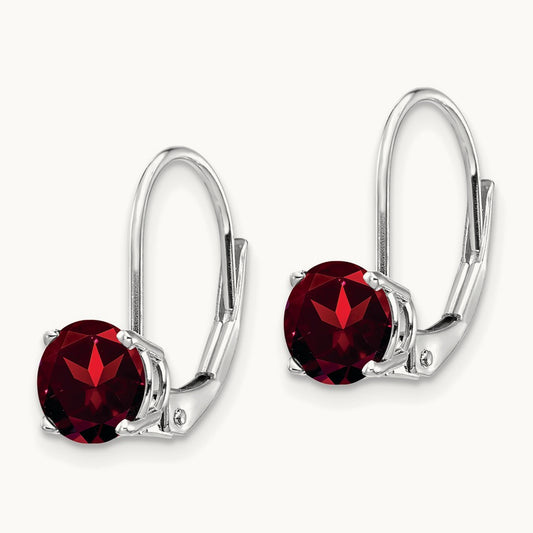 Garnet Leverback Earrings, 6mm, 14K White Gold