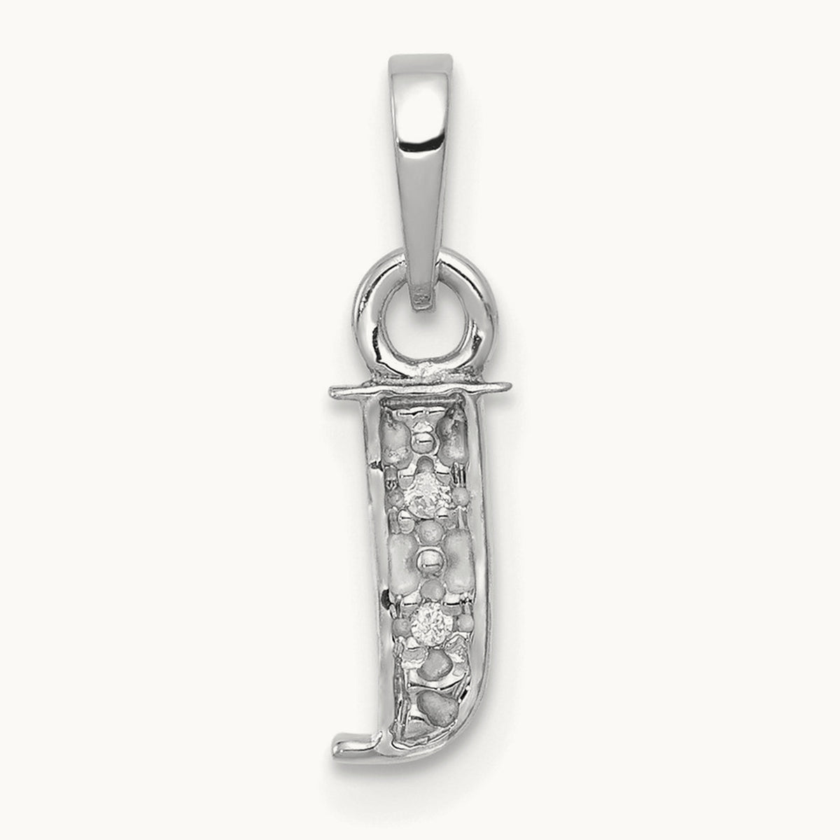 Rhodium-plated Diamond Letter J Initial Pendant, 14K White Gold