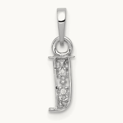 Rhodium-plated Diamond Letter J Initial Pendant, 14K White Gold