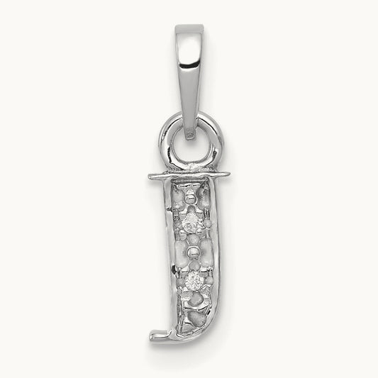 Rhodium-plated Diamond Letter J Initial Pendant, 14K White Gold
