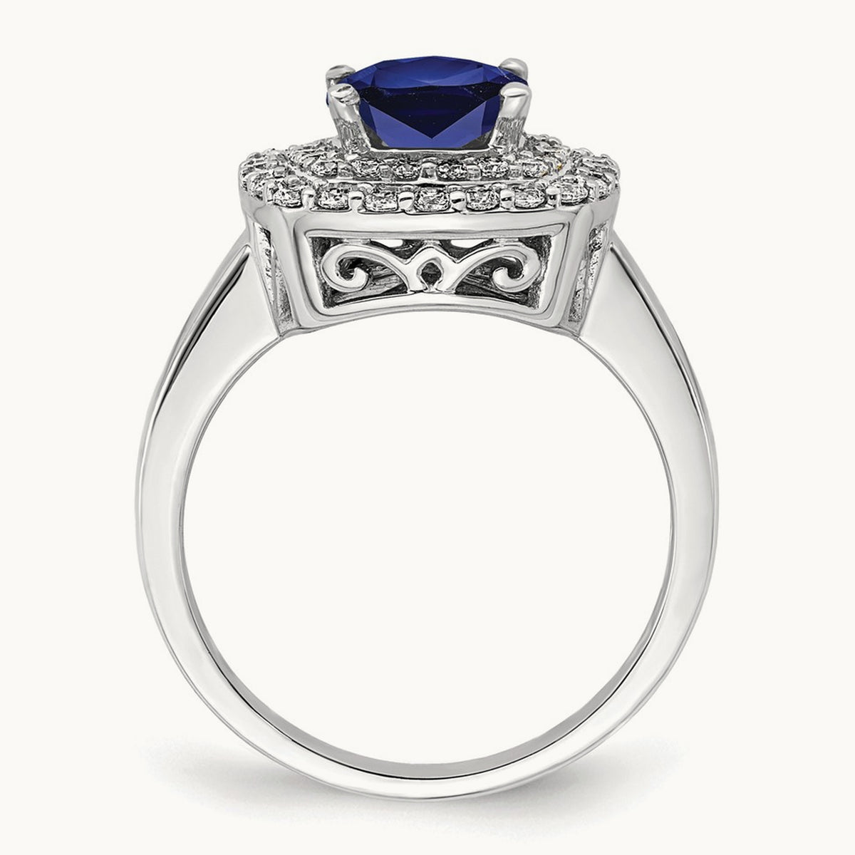 Created Blue Sapphire Ring, 0.50 ct tw Lab-Grown Diamond