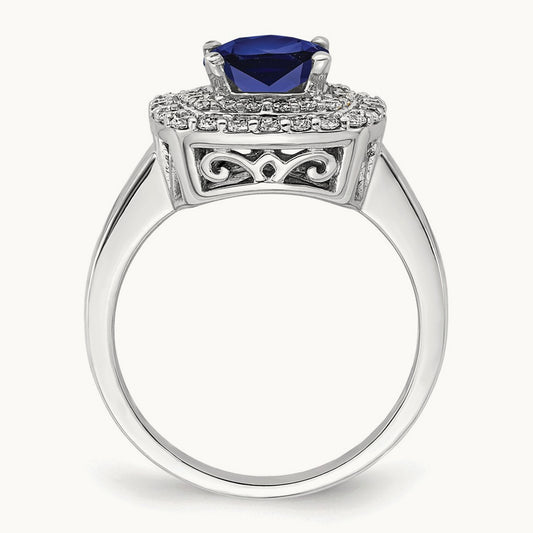 Created Blue Sapphire Ring, 0.50 ct tw Lab-Grown Diamond