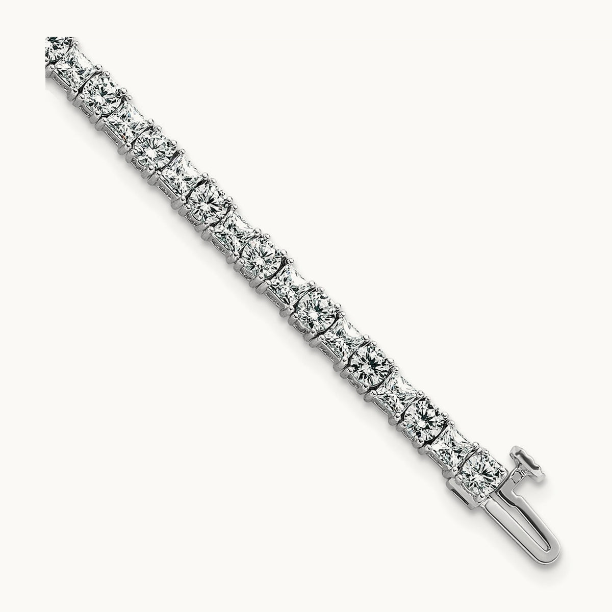 Princess/Round Tennis Bracelet, 7.00 ct tw Lab-Grown Diamond — 14K White Gold