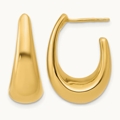 Polished Hollow J-Hoop Post Earrings, 14K — Leslie's