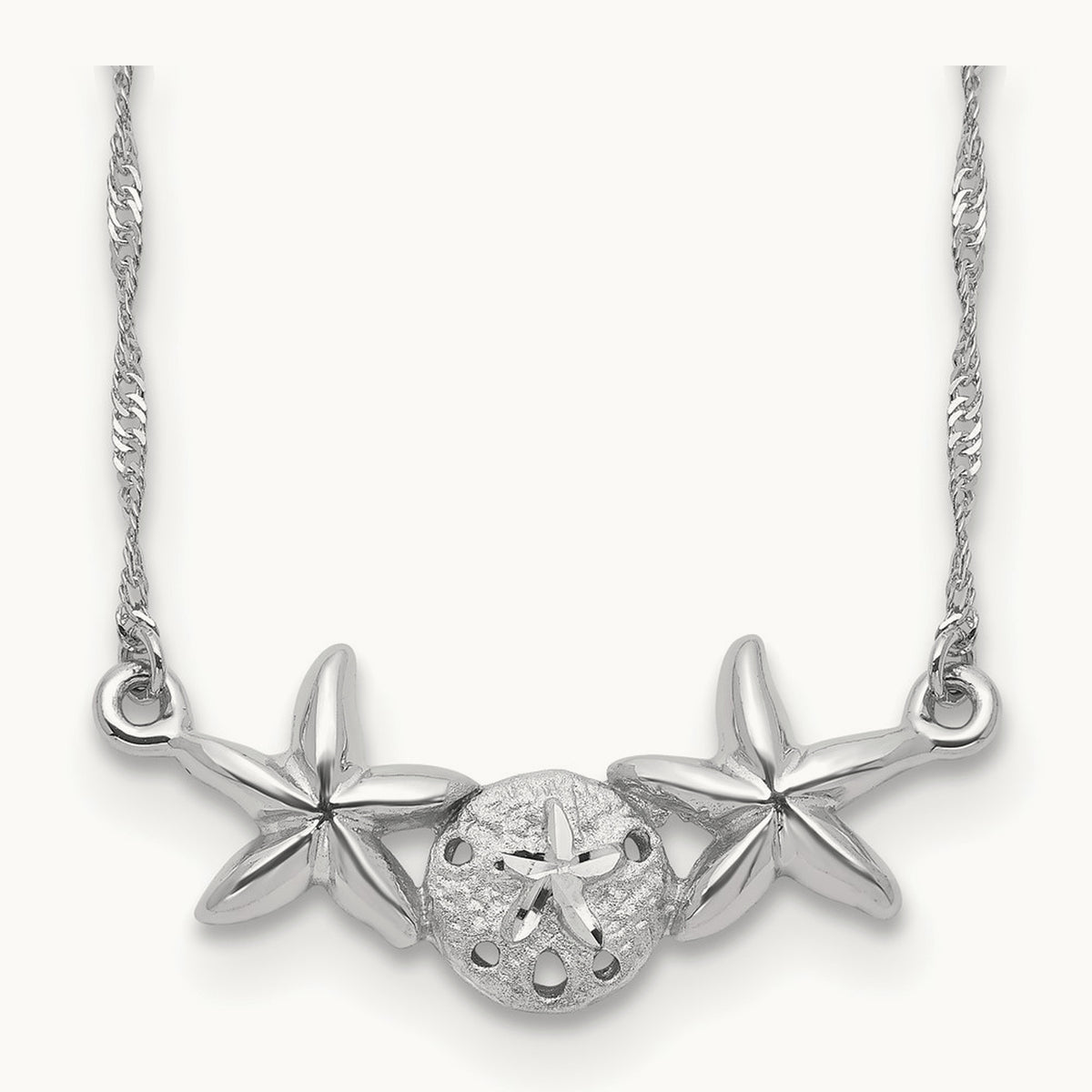 Brushed & Polished Sand Dollar Starfish Necklace — 14K White Gold
