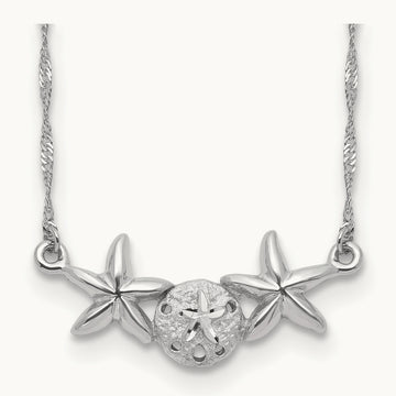 Brushed & Polished Sand Dollar Starfish Necklace — 14K White Gold