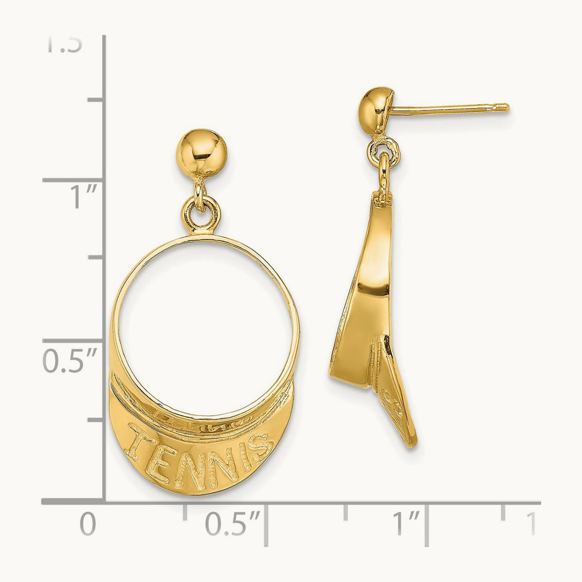 3-D Tennis Visor Dangle Post Earrings, 14K