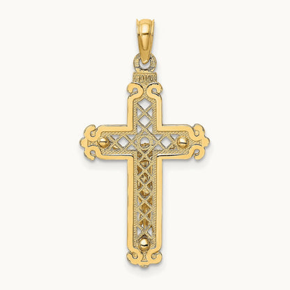 Fancy Crucifix Charm — 14K Yellow Gold