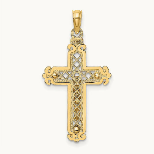 Fancy Crucifix Charm — 14K Yellow Gold