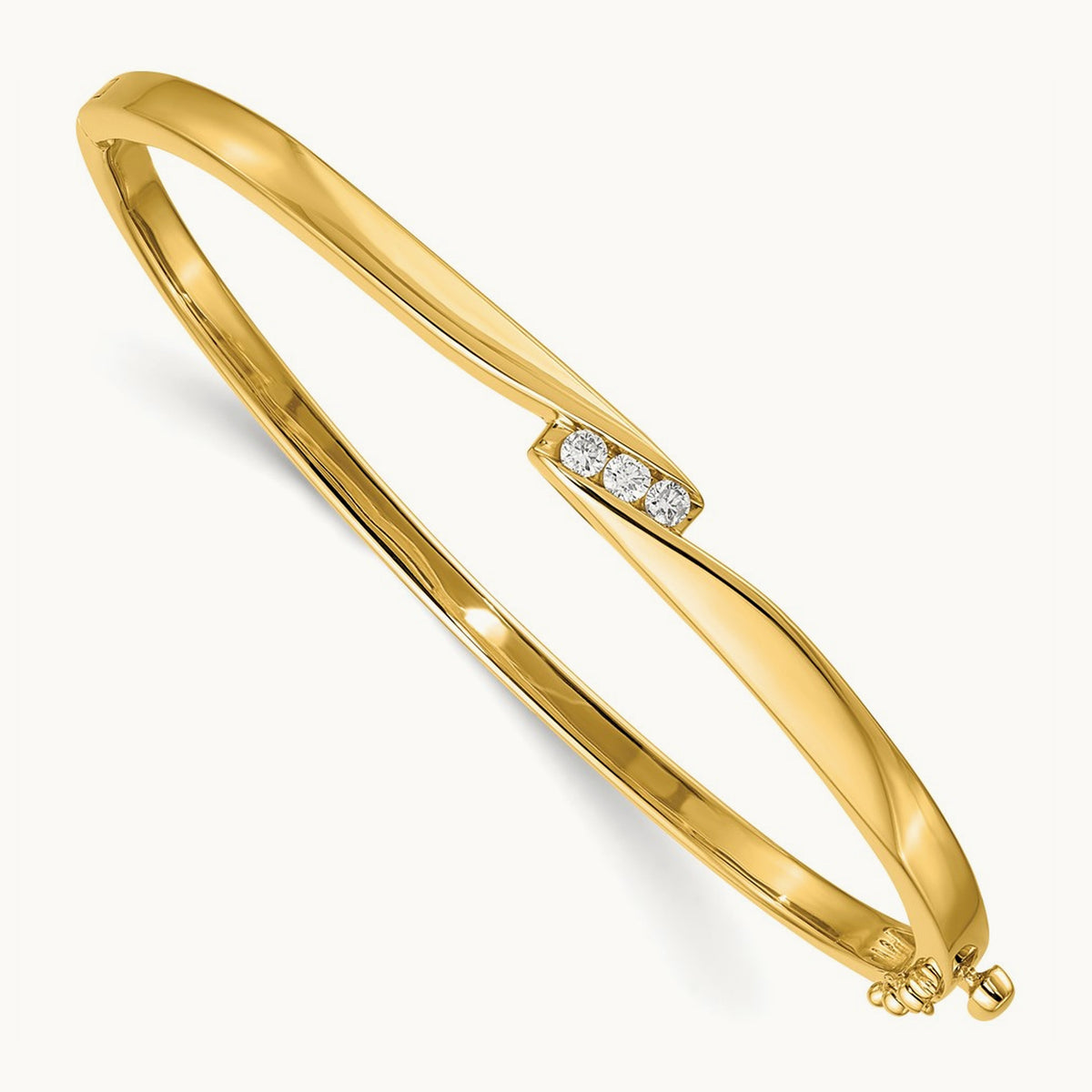 AA Diamond Hinged Bangle — 14K Yellow Gold