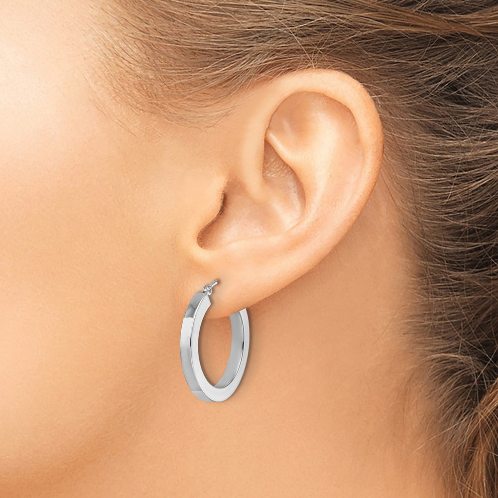 Polished Square Tube Hoop Earrings — 10K White Gold