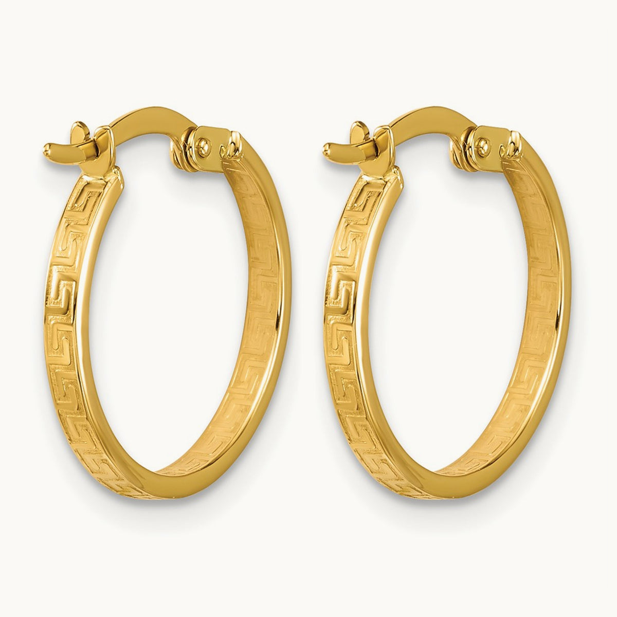 Polished Greek Key Round Hoop Earrings — 16mm