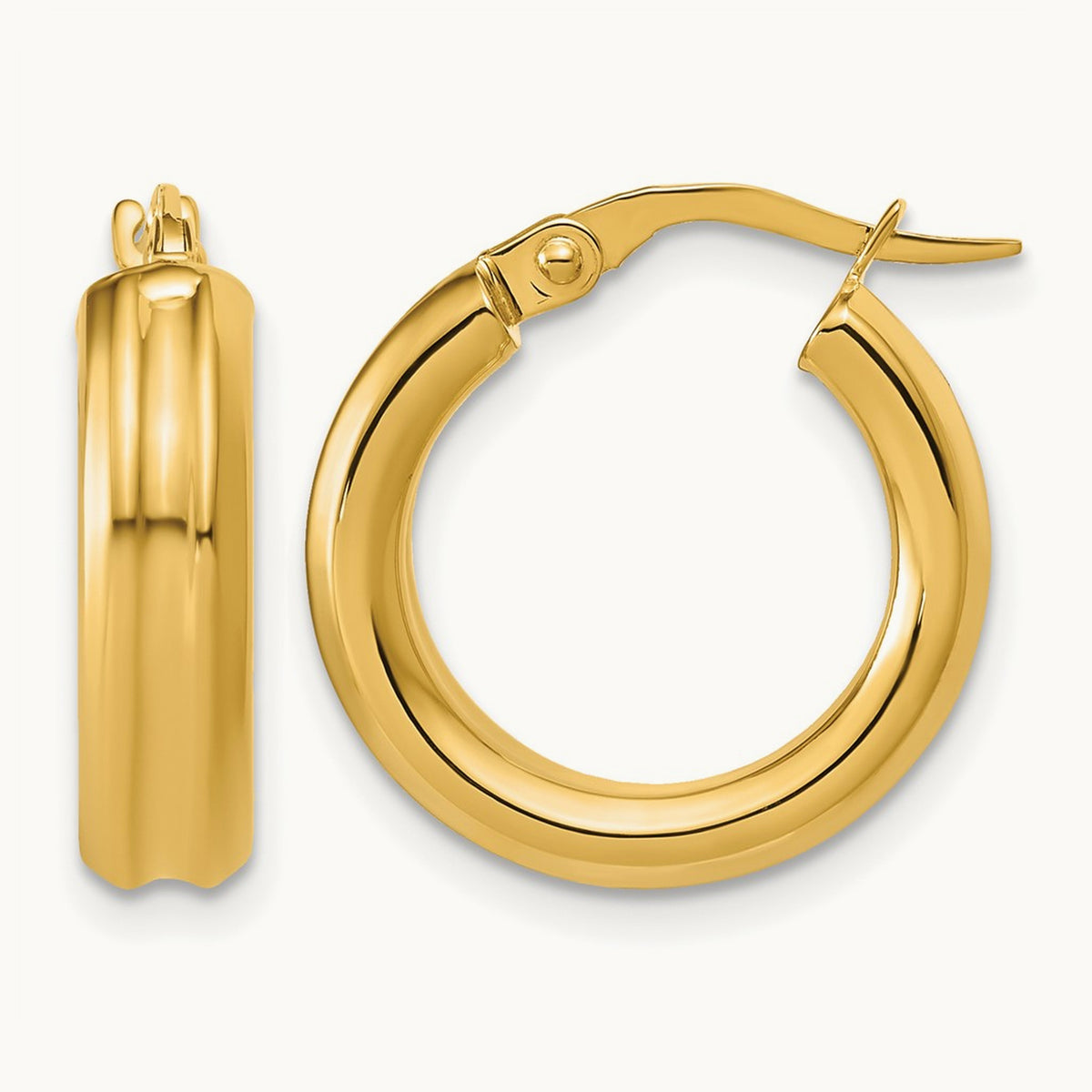 Polished and Grooved Round Hoop Earrings, 14K — Leslie's