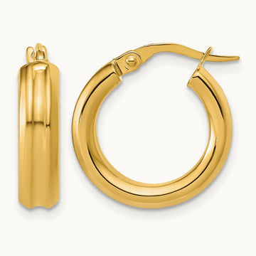 Polished and Grooved Round Hoop Earrings, 14K — Leslie's