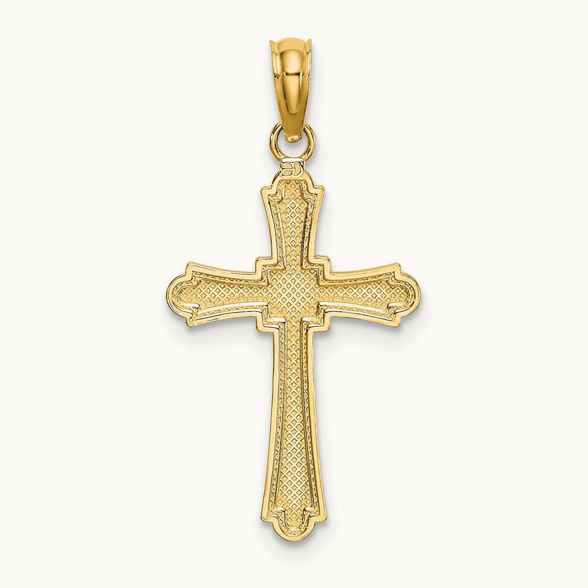Diamond-cut Striped Cross Charm — 14K Yellow Gold